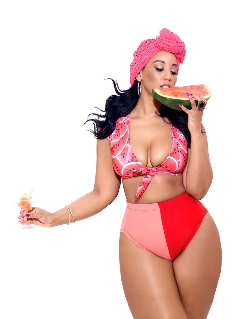 killerkurves:  Fabiola wearing rue107′s Jenna Watermelon Wrap Bikini Top &amp;