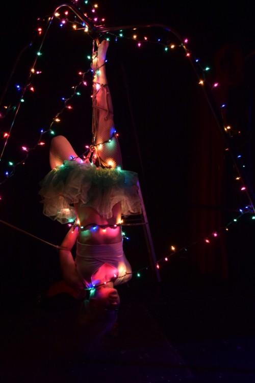 rope-by-killianz:  Rigging at Sin-O-Matic in Boston. Figured I would go with Christmas lights to spice things up for the season.   Pictures by the club photographer Hangman Judas.  Rope by me. 