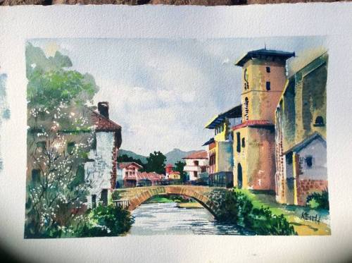  When one of my photos of Saint-Jean-Pied-De-Port become a watercolor painting! Congrat to the artis