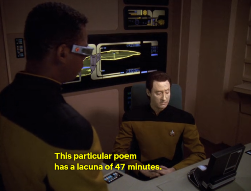 old-manrupee:
“ geekremix:
“ captainsblogsupplemental:
“”
Data was an artist on a level organics cannot achieve and I appreciate him.
”
“you may experience the emptiness with me if you wish” is all at once 1) a very cool thing to say and 2)...