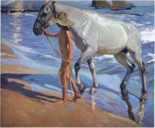 joaquin-sorolla: Washing the Horse, 1909, Joaquín Sorolla Medium: oil,canvas 