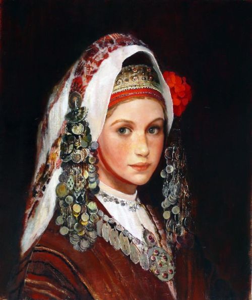 Two portraits of Bulgarian women in traditional dress by Snejana Slavova