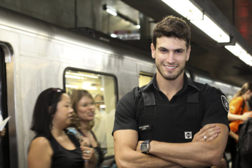 morningcupofaboveaveragejoe:  Meet Guilherme Leão. He’s 22 and works as a subway security guard in São Paulo, Brazil. He became a web celebrity after being voted the hottest guard. Fans have been stopping him for photos, making his daily rounds impossible