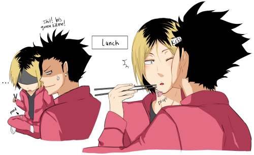 missdawntwilight:  Get rekt Kuroo! pull yourself together man!Haha! as always read from right to left. I just wanted an excuse to draw a bunch of KuroKen kissing because once again, I am KuroKen trash.