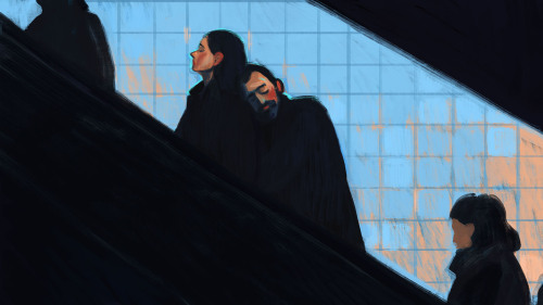 holly-warbs:Couple on the escalator. Digital sketch for the latest animation.