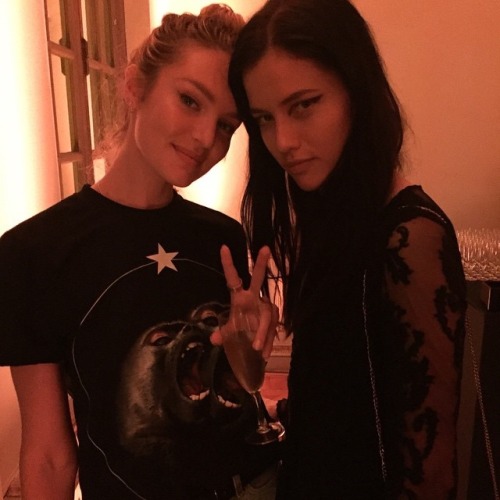 candices-swanepoel: Candice and Brazilian model Isis Bataglia at the Givenchy Homme Spring 2016 Afte