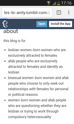 clara-the-slytherin-graduate:  btw the wlw positivity blog les-bi-anity is run by terfs and explicitly excludes trans women so don’t reblog anything from them! 