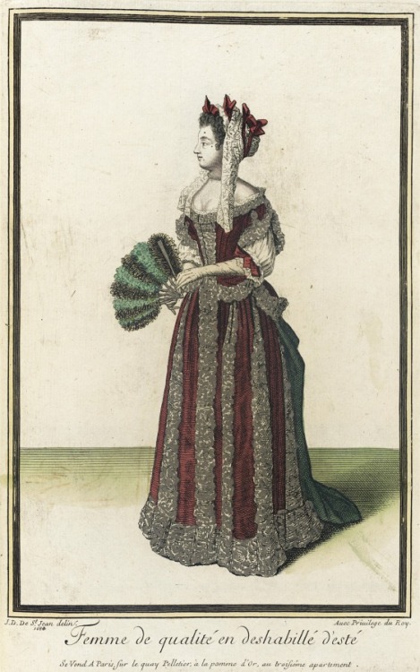 &ldquo;Femmes de qualité en deshabillé d’Esté&rdquo; fashion plate by J.D. de Saint-Jean, 1684