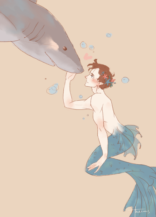 thacmis:quick merman Charles and shark Erik doodle for the day(speedpaint video)AWWWWWWWWW SO CUTE