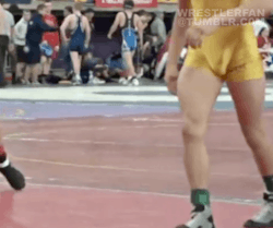wrestlerfan:  @ Yellow singlet “I think you have a bit of a ‘problem’ in your singlet” 😜💦💦More @ http://wrestlerfan.tumblr.com
