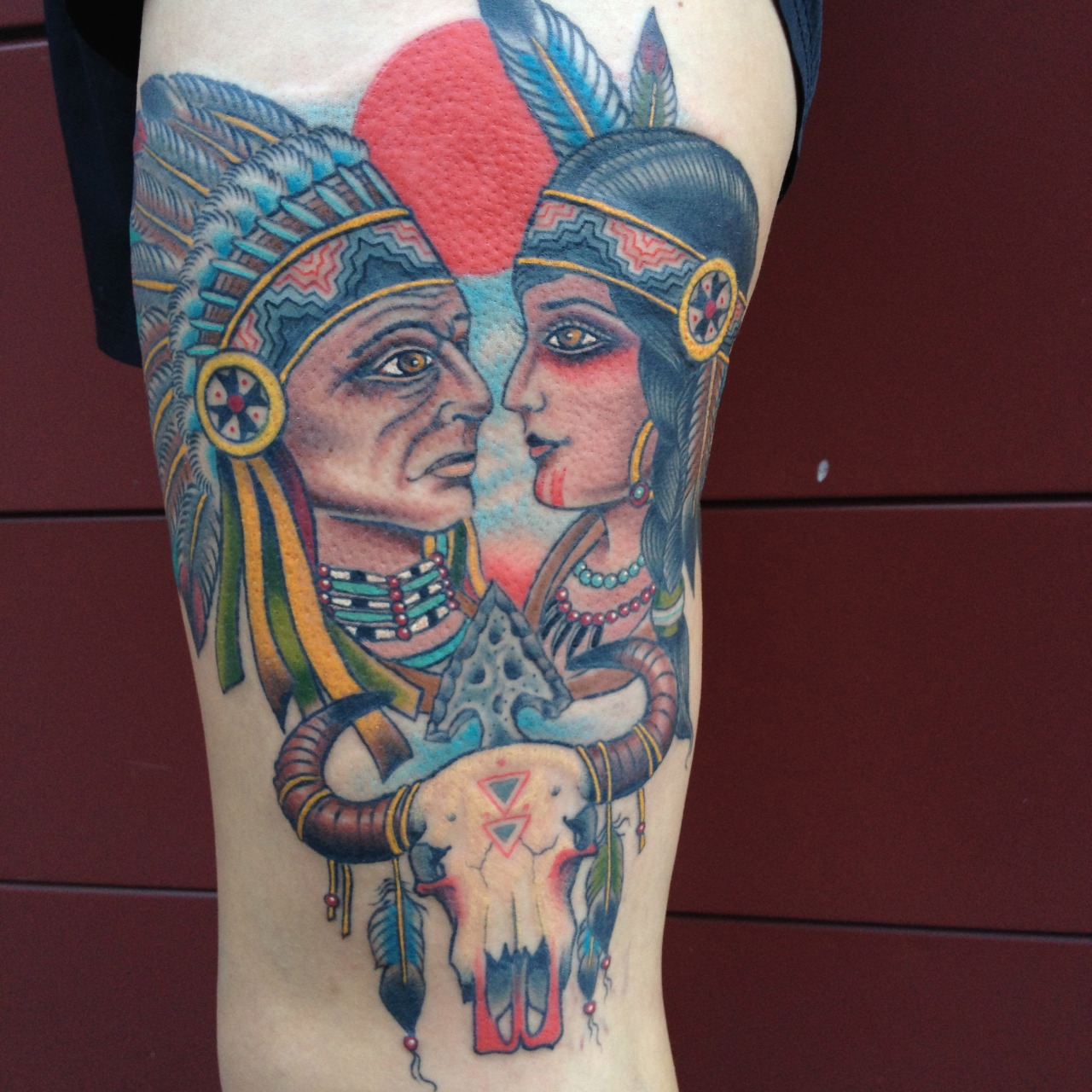 native american couple tattoo