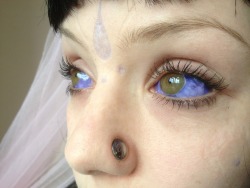 genderphobia:  anxieties:  ilymorgannn:  ahistoryofweedcraft:  eYes by lunacobra.net  Facial scarification (with purple ink rubbing, I’m guessing), tattooed eyeballs, and stretched nostrils have never looked so beautifully elegant. Not sure who this