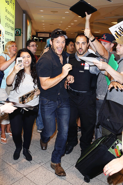 mcavoys:  Chris Pratt is swarmed by fans as he arrives in Toronto on September 7, 2016. 