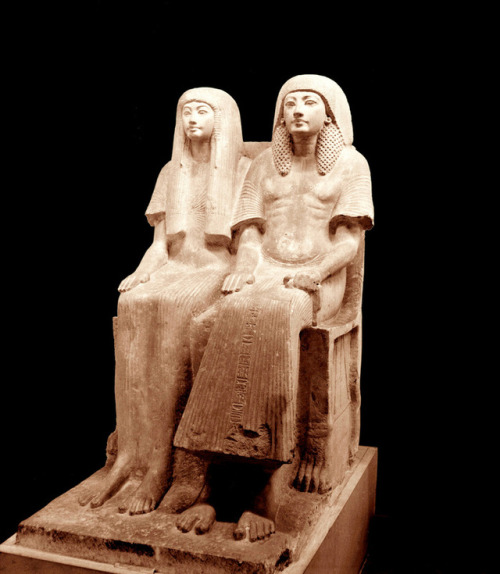 grandegyptianmuseum:Statue of Maya and Merit Double statue of Maya and his wife Merit waiting for a 