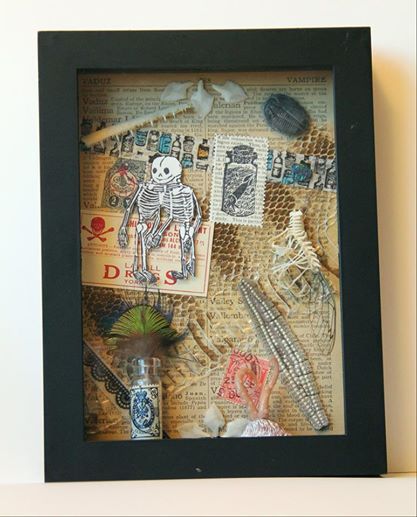 A couple shadowbox mixed media pieces, which I think of as miniature cabinets of curiosity. These fe