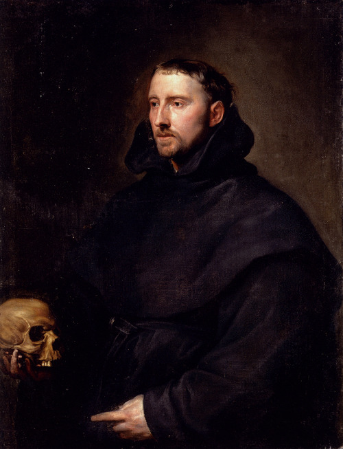 anthony-van-dyck:Portrait Of A Monk Of The Benedictine Order, Holding A Skull, Anthony van DyckMediu