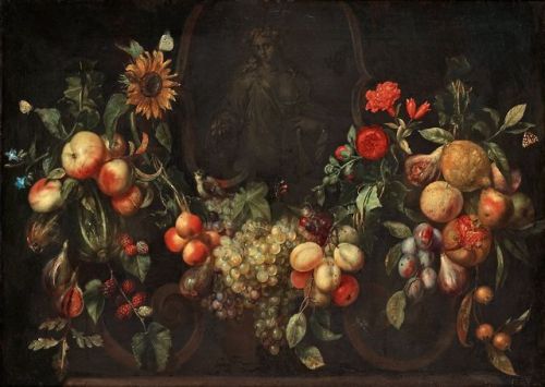 Francois Ykens (1601 - Circa 1693)Still life with fruits, birds and insects