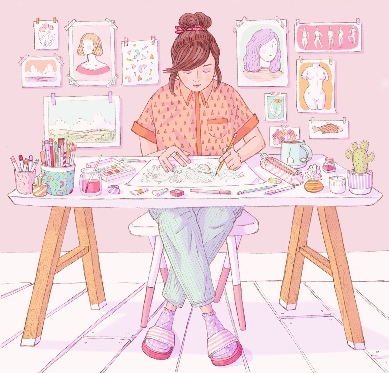 girls drawing desk