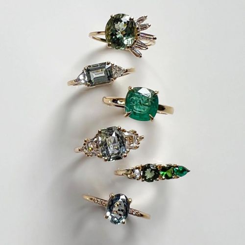 Spring greens with a mix of emerald, sapphire, tourmaline and tsavorite. . #madeinnyc #emeraldring