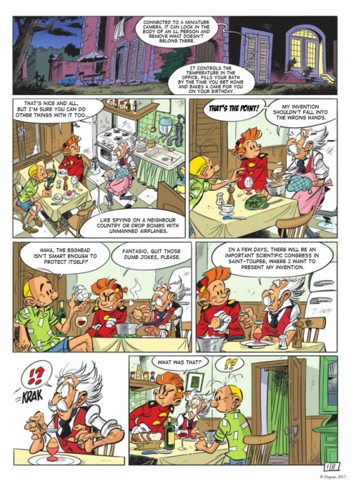 Scanlated pages of previews of Robbedoes (Spirou) special ‘Happy family’ by Cambré and Legendre. The