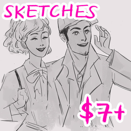 hello friends, I’m opening up 5 commission slots for the next few months!Sketch: Bust - $7 / Half-bo