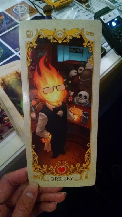 nochocolate:  we got another look at the tarot cards! chara has changed from dogbomber’s original version. also, grillby is here! 