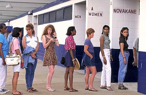 All the girls standing in the line for the bathroom! All the girls standing in the line for the bathroom!