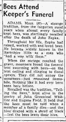 darkersolstice:  edderkopper:  incorrectbeefacts:  Bees Attend Keeper’s Funeral“A strange tradition, from the forgotten rural years when almost every family kept bees, was startlingly recalled after the death of John Zepka.throughout his life, Zepka