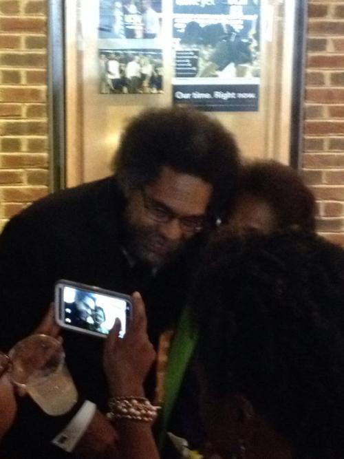 Cornel West greets guests prior to his talk at the Siegel Center, including Dean Baski, Richard Godb