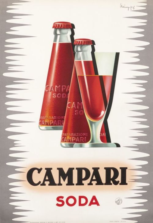 Giovanni Mingozzi, artwork for Campari Soda poster, 1950. Italy. Via internationalposter