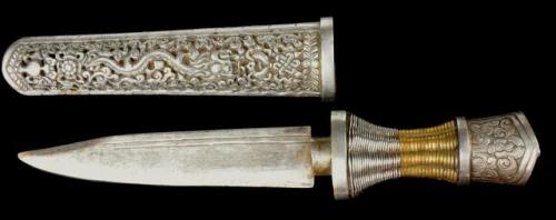 Silver decorated Tibetan dagger, 19th, century.from Karabela Auctions