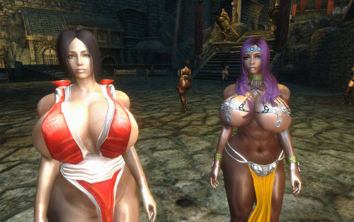 rebisdungeon:  Mai in my Skyrim!For my hobby time, I made NPC themed on Mai Shiranui!I used Mai Clothes MOD CB++ with my Custom Preset, and made her face with ECE, then use its face for NPC with CK and Nifskope.Maya, Mai, Cattleya… Oh there are some