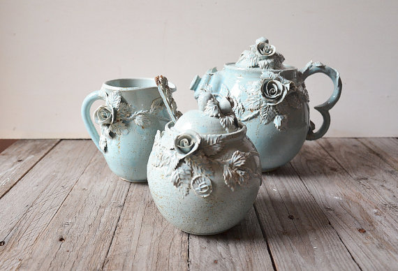 lesstalkmoreillustration:  Handmade Floral Stoneware Teapots By lofficina On Etsy
