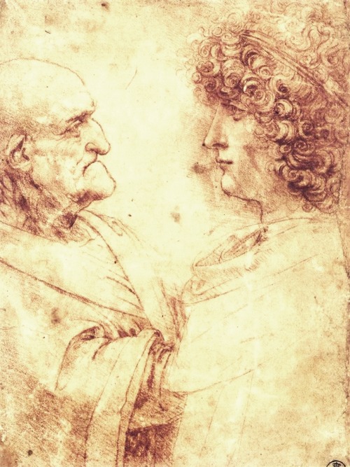 xshayarsha:Heads of an Old Man and a Youth, Leonardo da Vinci