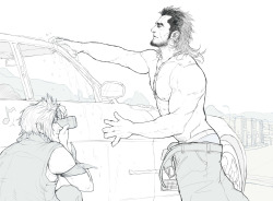 p2ndcumming:  rum-locker: Here’s a lil surprise in progress. Now with Noctis, pondering his life as a background in my art, and Ignis.  Boys   regretting it, but they also need quick cash and want to help Prompto, but still regretting it.  Final update