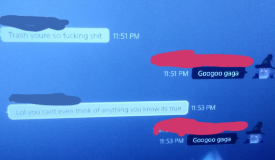 eliteknightcats:swankwave92:eliteknightcats:2bears-high5ing:eliteknightcats:eliteknightcats:me and my friends do this thing called “hitting em with the googoo gaga” where when we get hate mail or shit talked in online games we just reply “googoo