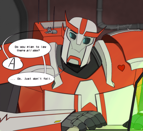 Transformers Prime Where Everything Is The Same Except Ratchet Has A Cat That Just Meows At Him All The