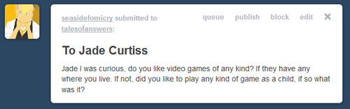 talesofanswers:    Sadly, video games did not exist on Auldrant. I’ve taken to