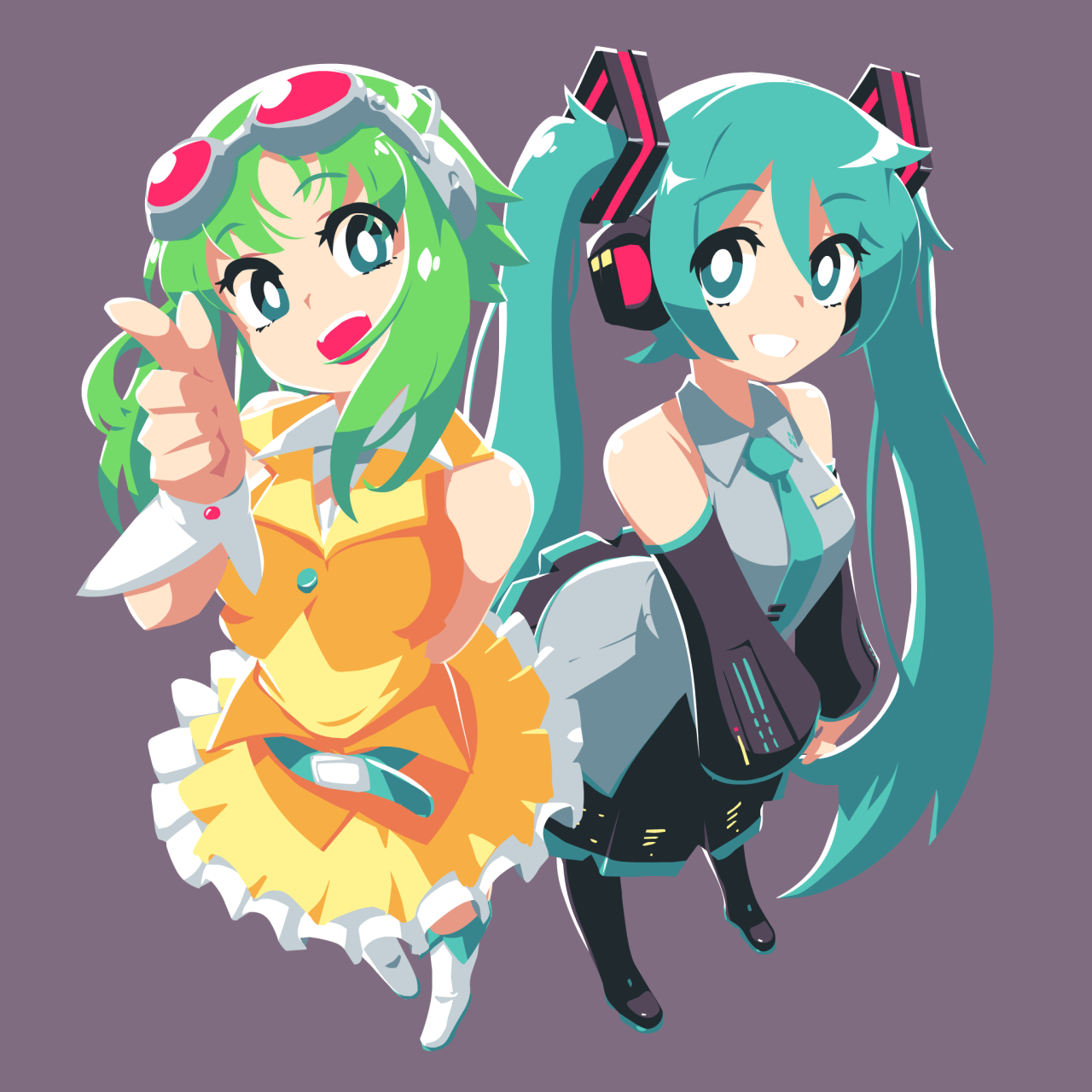 GUMI & Miku vector art Made with a 13-color palette (excluding BG)