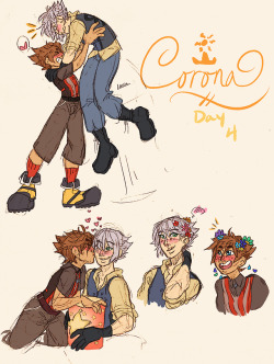 loxlia:  #KH3MarchOn Day 4: CoronaWith only an hour left to spare, here are a couple doofuses in Corona ;3c