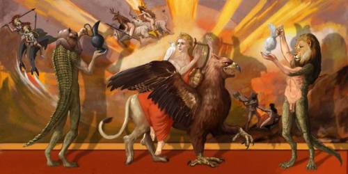 “Apollon on a griffon flanked by Cretan Genii” by Wayne McMillan