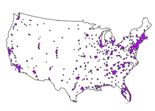 optikalcrow:mapsontheweb:All urbanized areas in the United States.uninhabitable zones