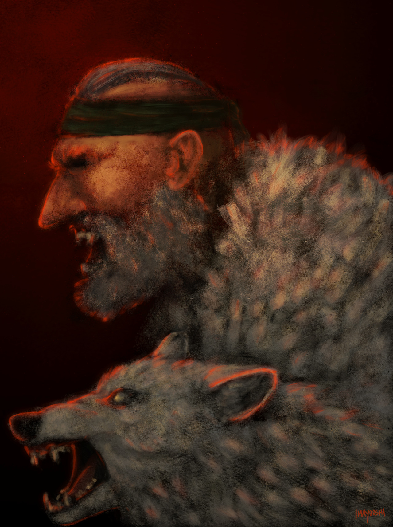 Flames on the horizon, sulfur in the air - the wolves are at the door!  (Painted one of the sketches from this post and devoted all my restless energy on rendering fur) #darkest dungeon#vvulf#dd vvulf#brigand vvulf #I LOVE THIS MAN SO MUCH  #SO SO MUCH  #I WILL SINGLEHANDEDLY POPULATE THE VVULF TAG #my art