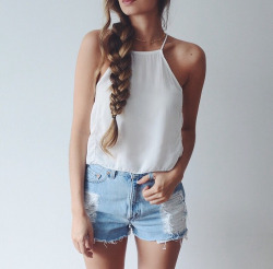 luxury-andfashion:  halter top / denim shorts 