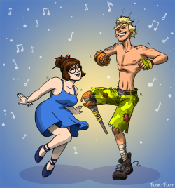 funkyfluff-fiction:Mei grooves while Junkrat