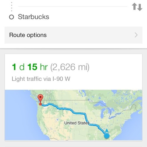 officialbrony:  just-a-skinny-boy:  Yes thank you google, how did you know that the very first option I wanted was a Starbucks that’s two and a half thousand miles away good job google  don’t worry though, there’s light traffic 