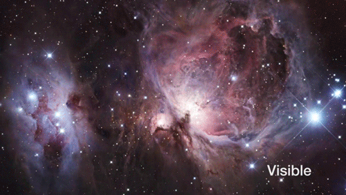 spaceplasma:  The Orion Nebula Seen in Infrared and Visible Light  VISTA — the Visible and Infrared 