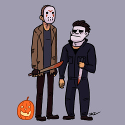 tohdraws:  Happy Halloween 2018~! @edwardgan as Jason Voorhees from Friday the 13th and me as Michael Myers a.k.a. the Shape from Halloween. 