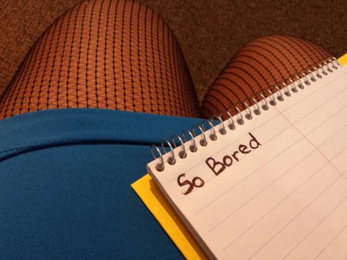 Sw33tmilfladi:My life right now! Ugh! Staff meetingsSelfshot in black fishnet pantyhose at work 