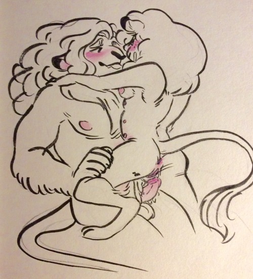 fluffyboobs:  Ask and ye shall receive  Twink doms a big nervous floof   He/they pronouns for smaller lion ( Oli ) thank u!